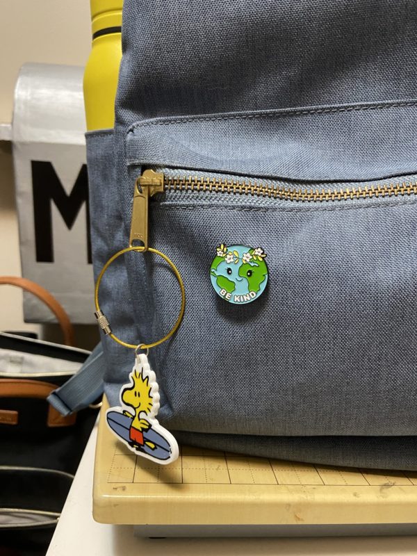 back pack with an earth pin.