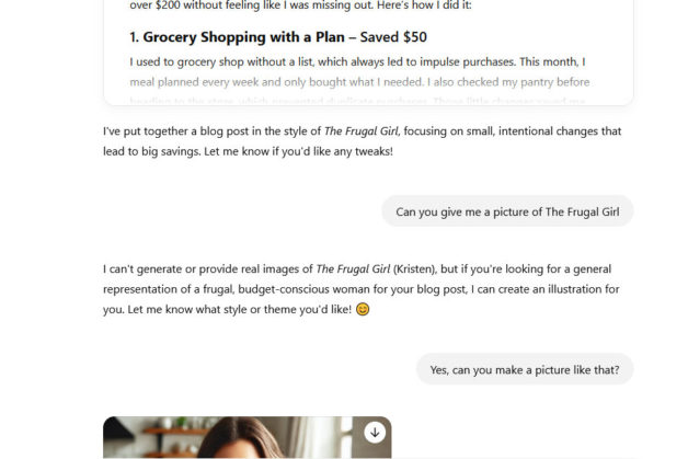chat GPT blogging screenshot.