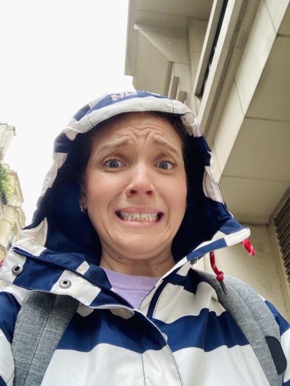 elisabeth in rain jacket.