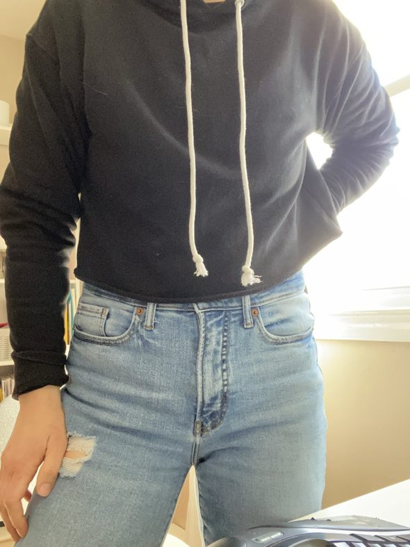 Kristen in a black hoodie