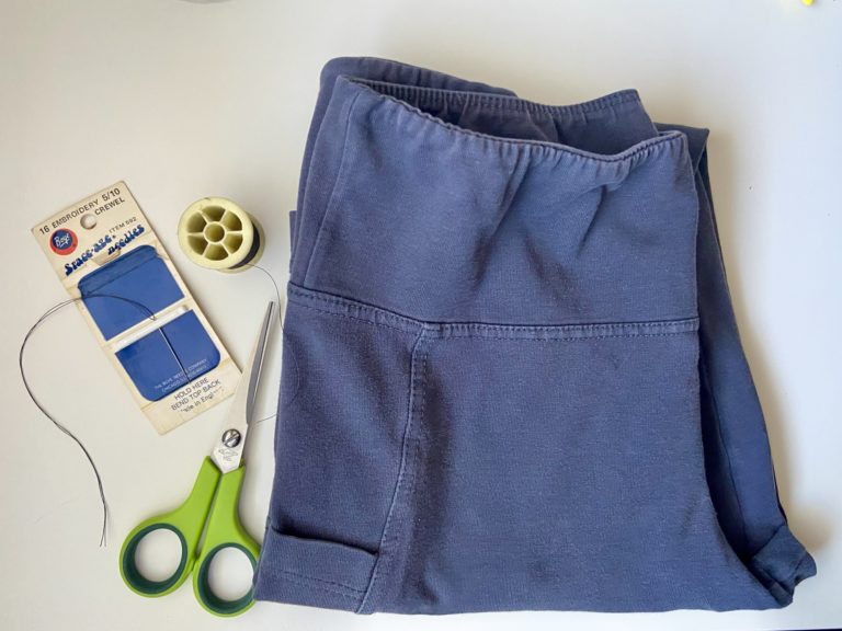 legging mending supplies.