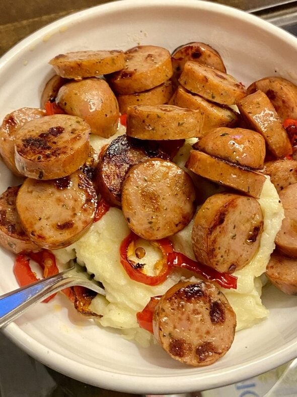 sausage and potatoes.