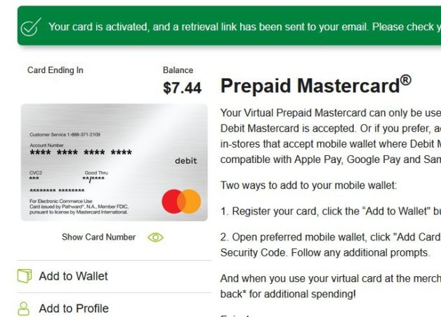 prepaid card.