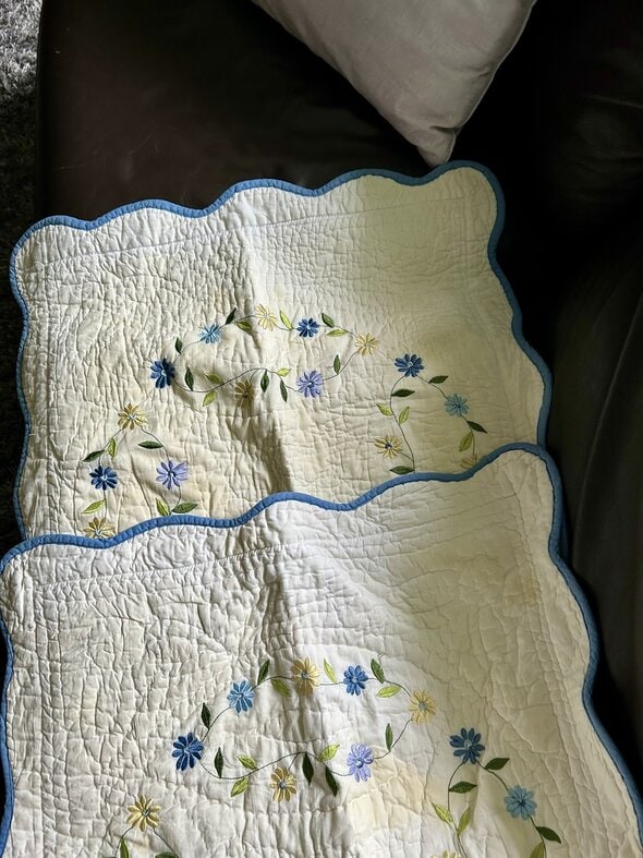 yellowed pillow shams.