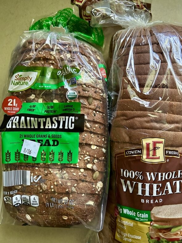 two loaves of whole wheat bread.