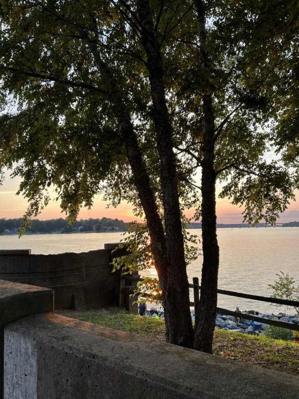 sunset over a river.