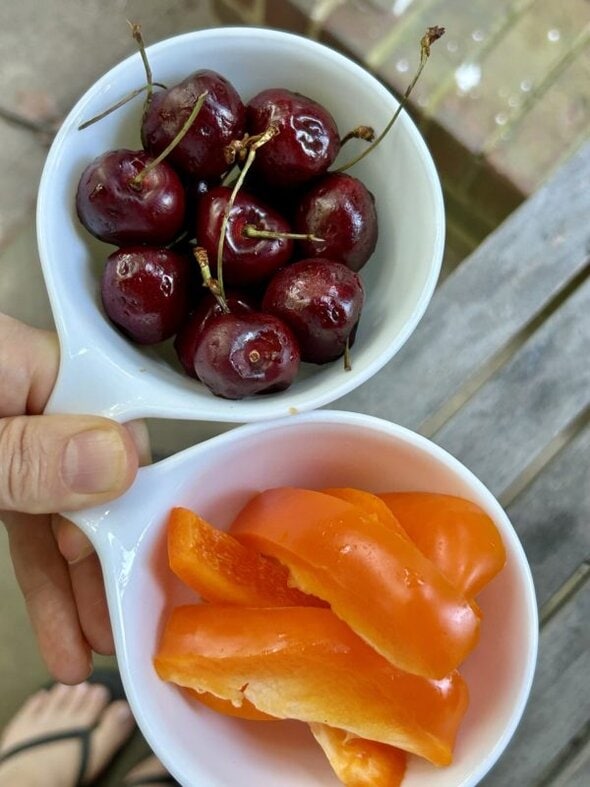 cherries and orange pepper.