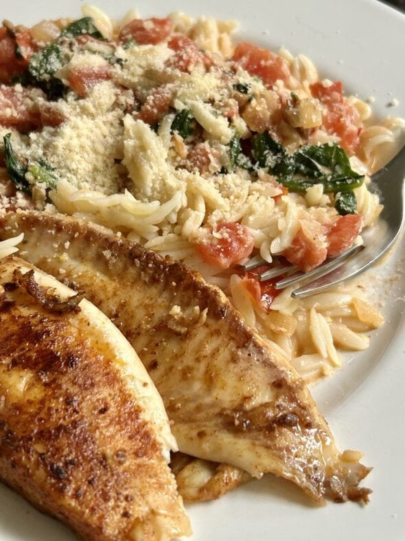 orzo and fish.