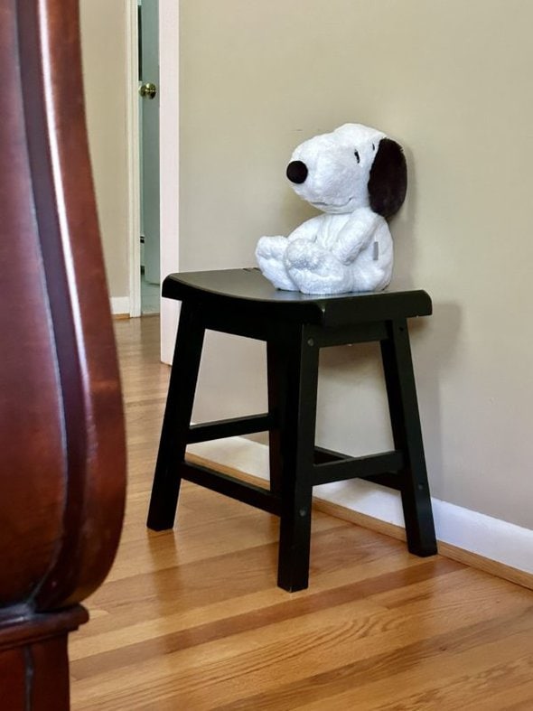 snoopy on stool.