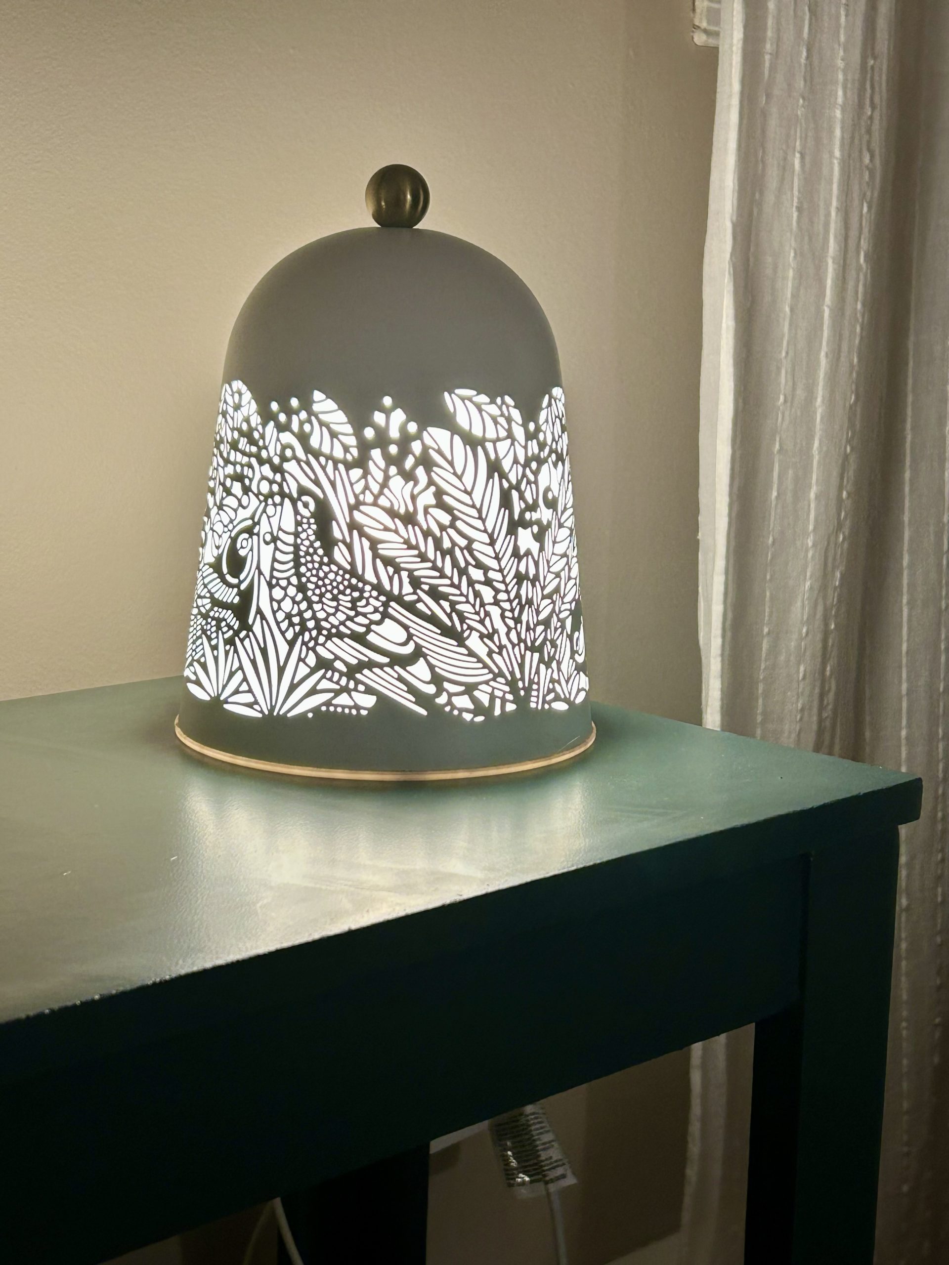 Ikea solskur lamp at night.