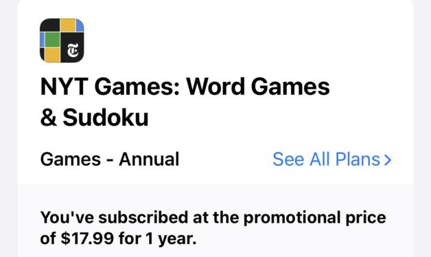 NYT games subscription.