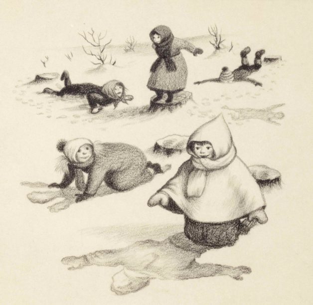 little house winter drawing.