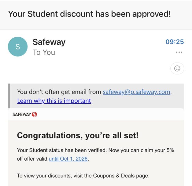 safeway student discount.