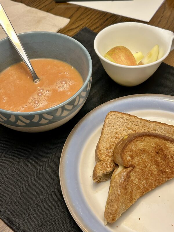 grilled cheese sandwiches and soup.