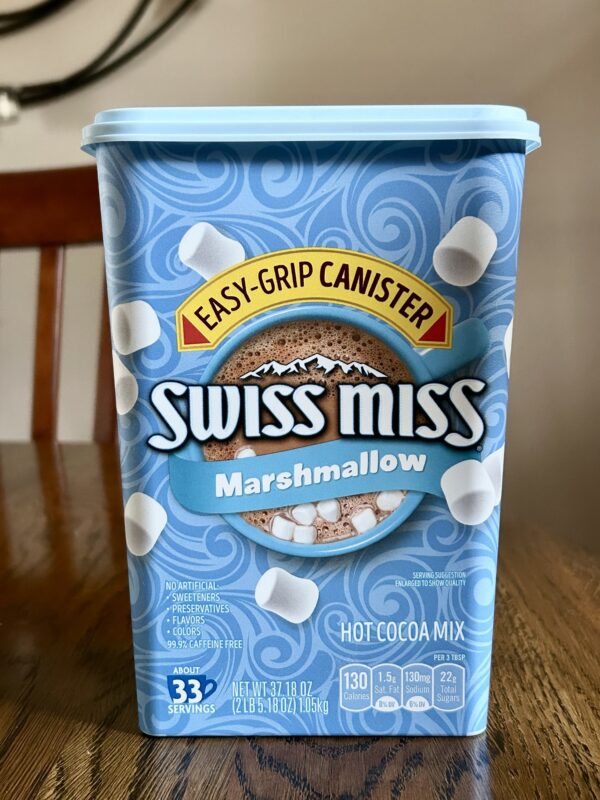 Swiss miss hot chocolate container.
