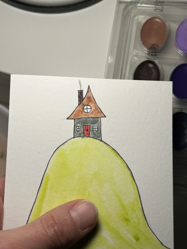 watercolor house on a hill.