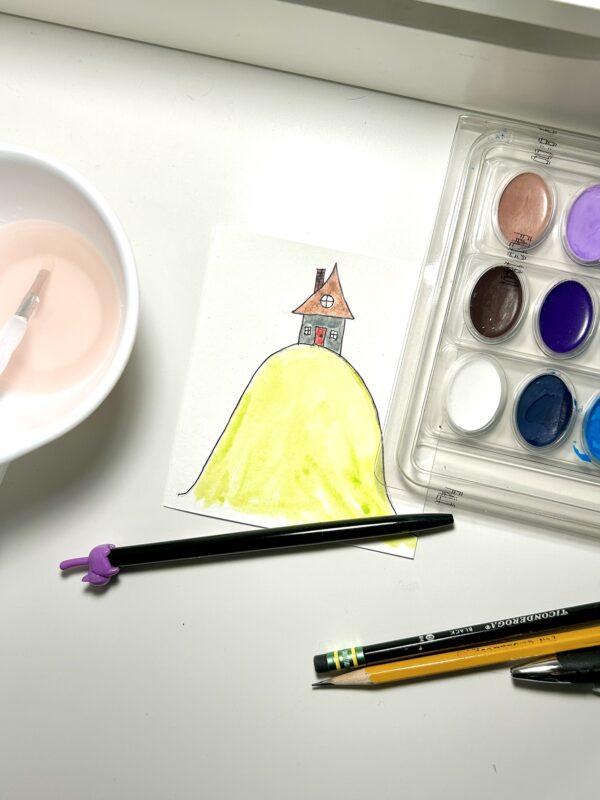 house on a hill watercolor.