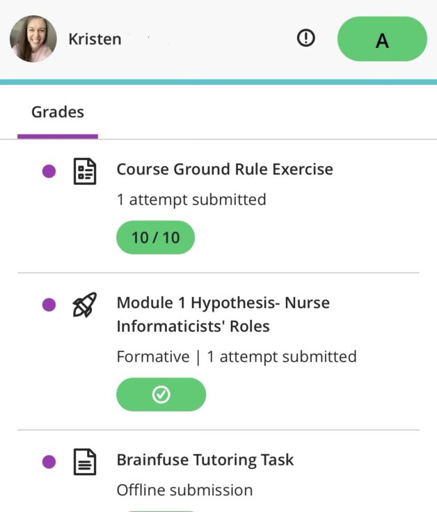 Blackboard screenshot.