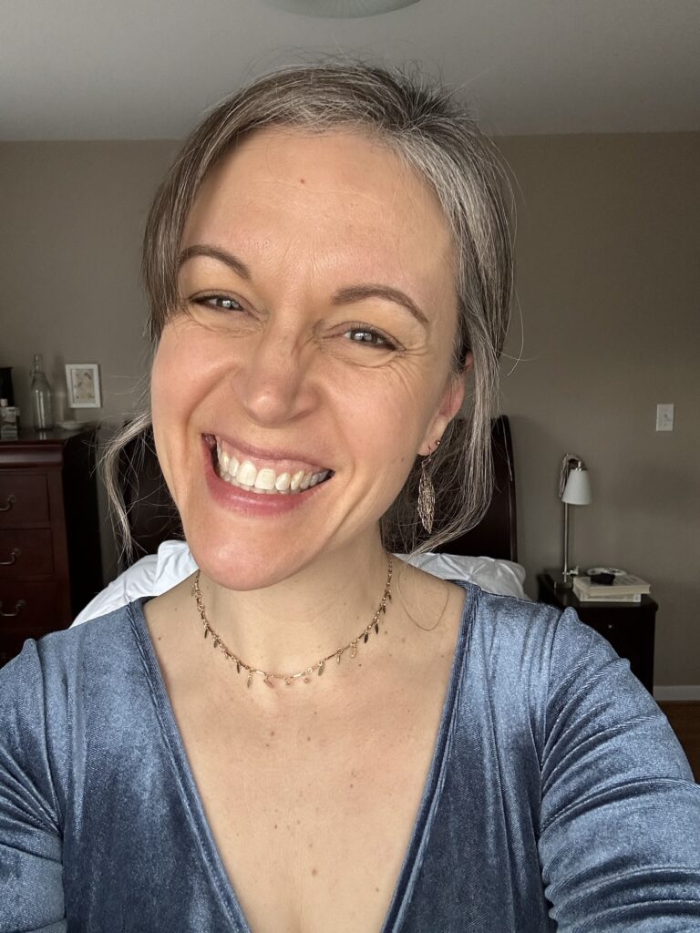 kristne in blue dress.