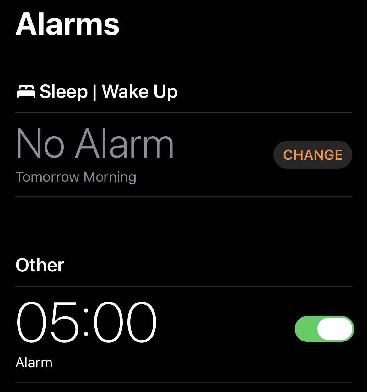 alarm screen.
