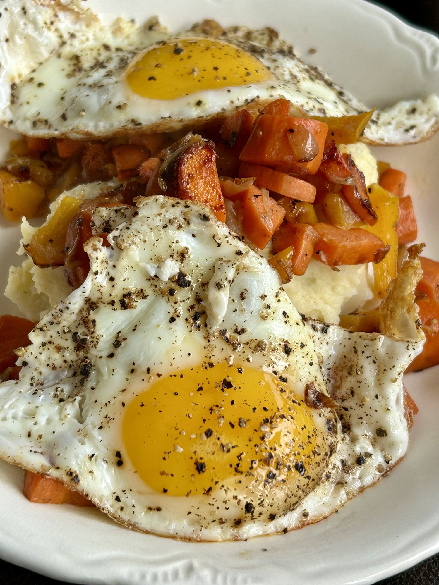 eggs and mashed potatoes.