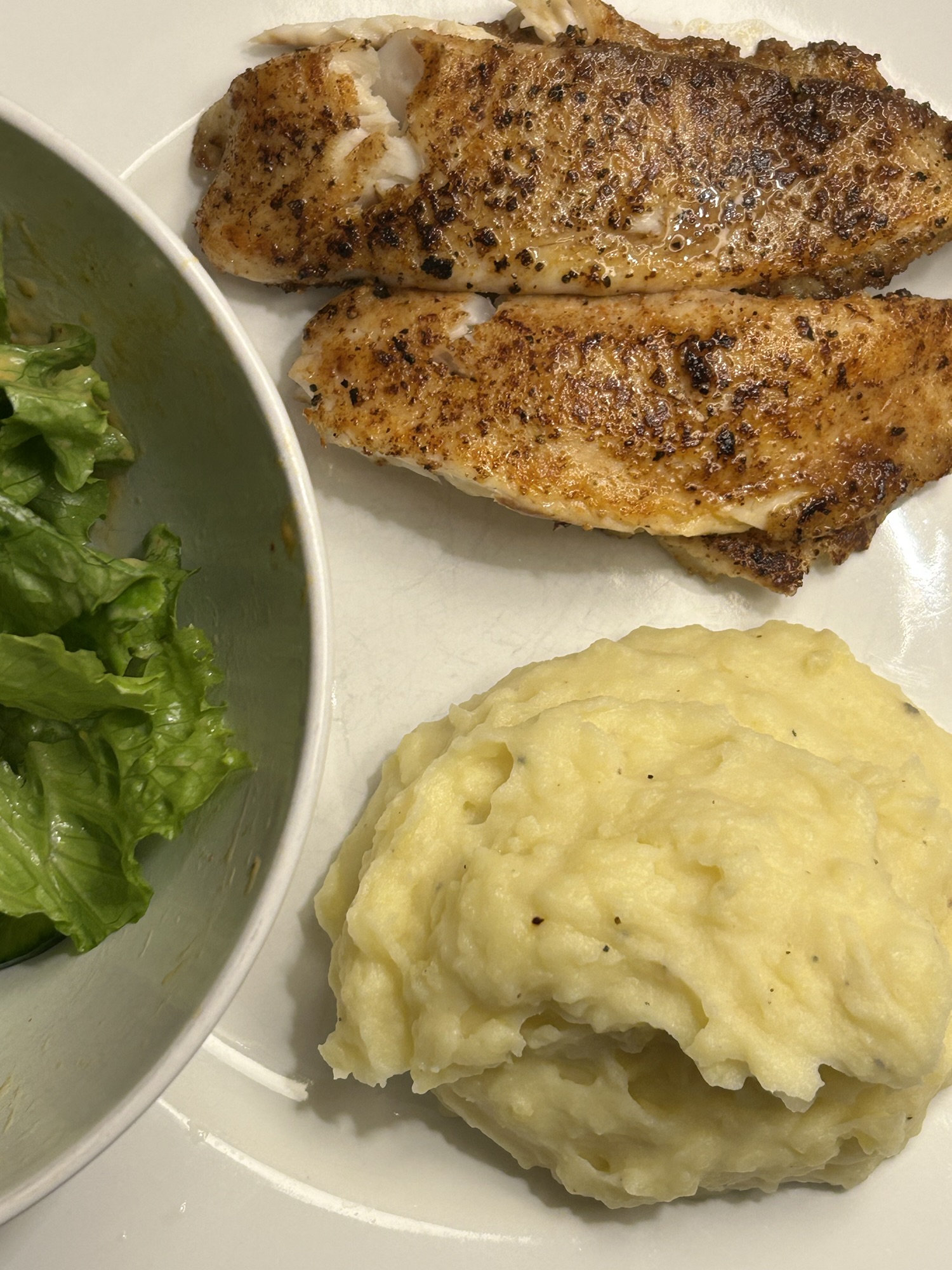 fish and mashed potatoes.