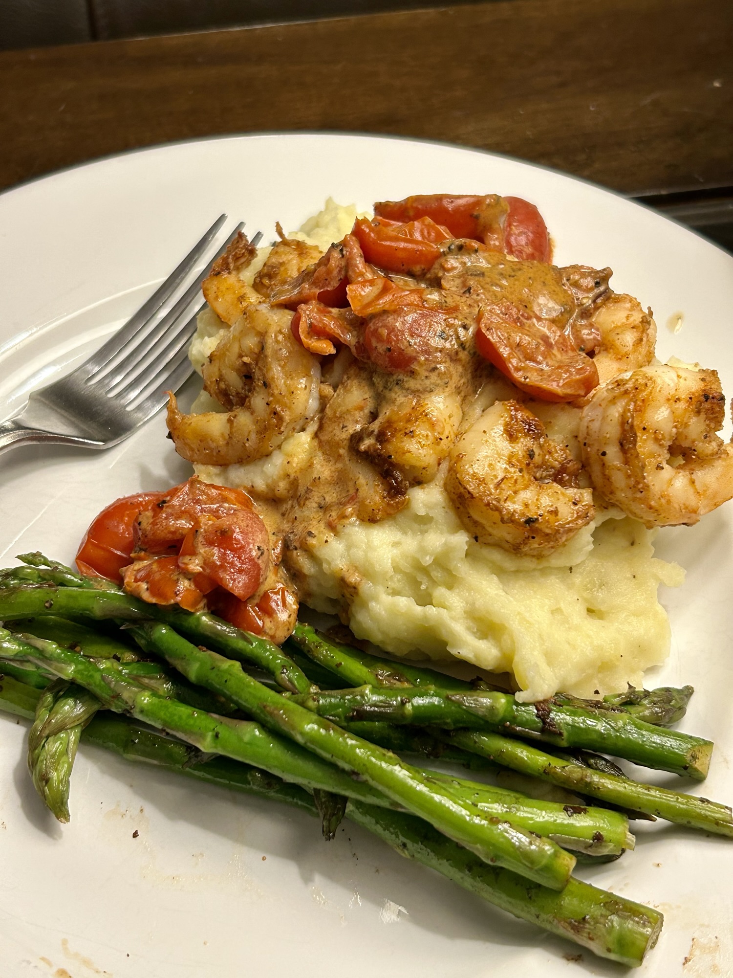 shrimp and mashed potatoes.