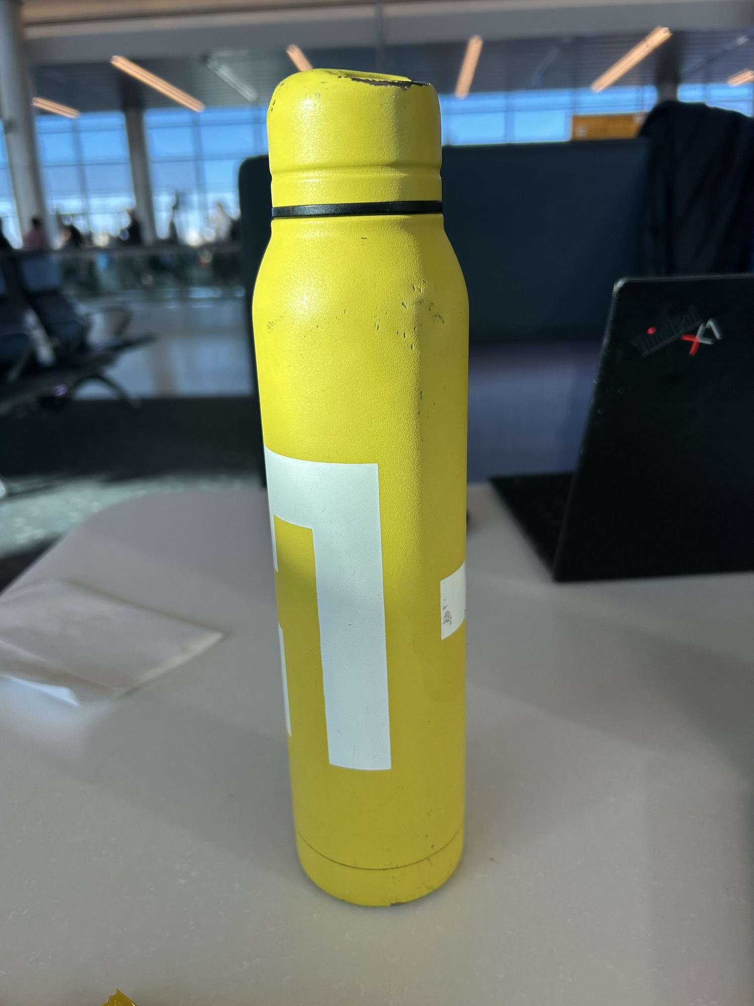 yellow water bottle.