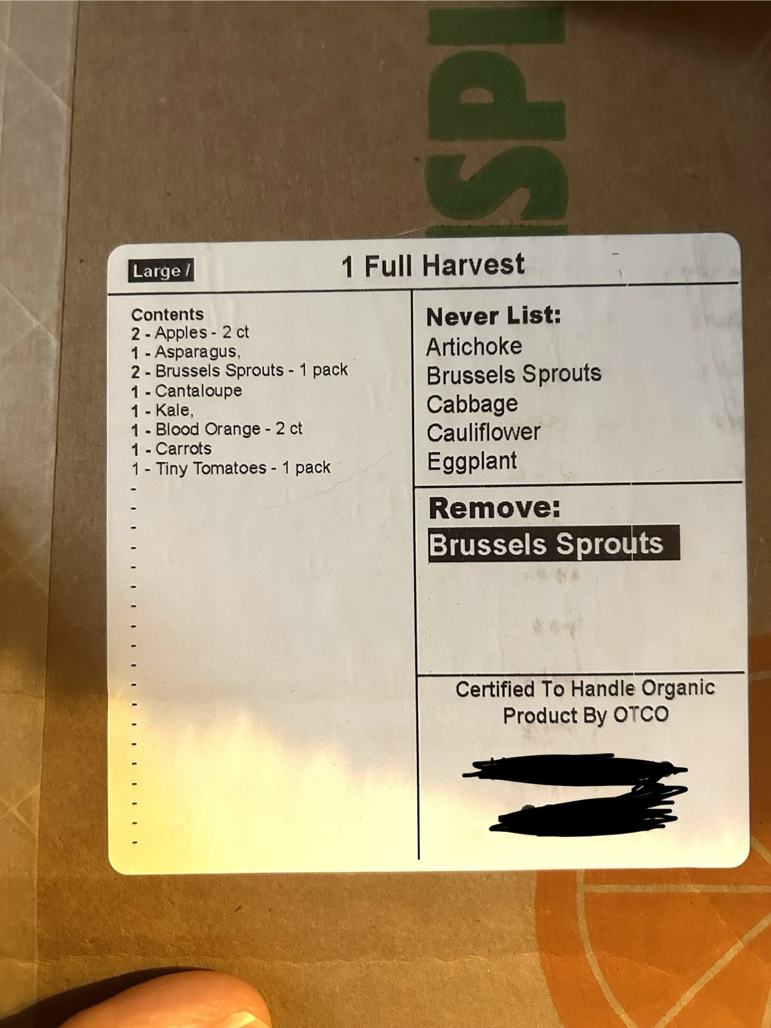 hungry harvest box label.