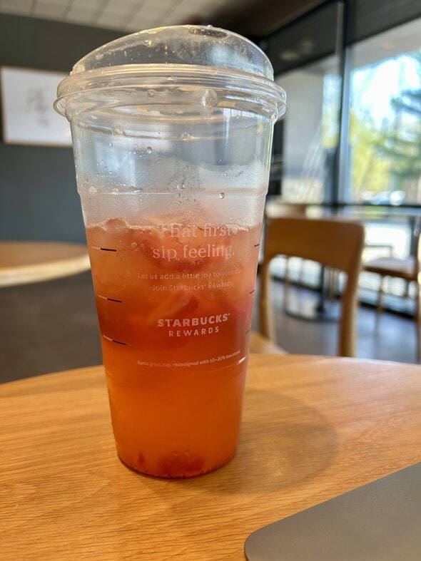 iced Starbucks lemonade on table.