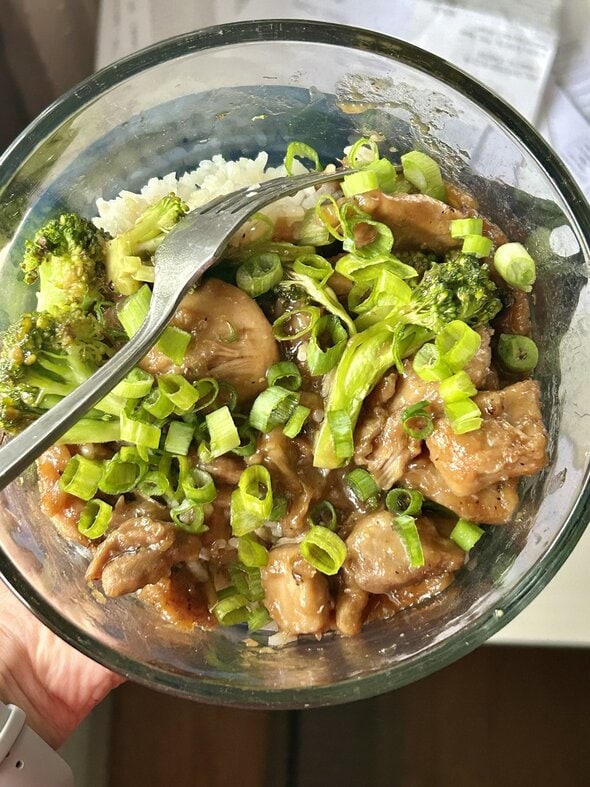 bourbon chicken with broccoli.