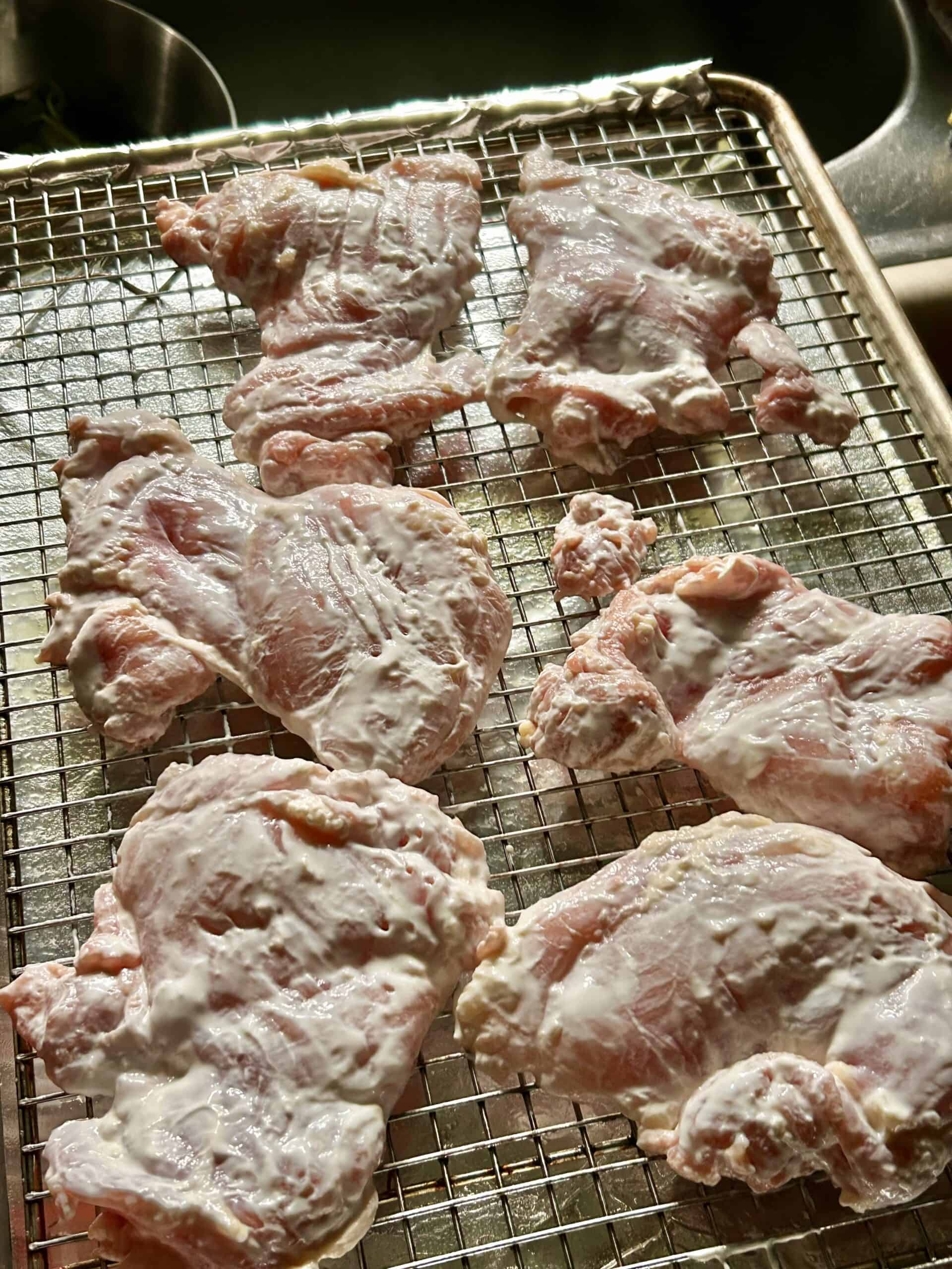 chicken on wire rack.