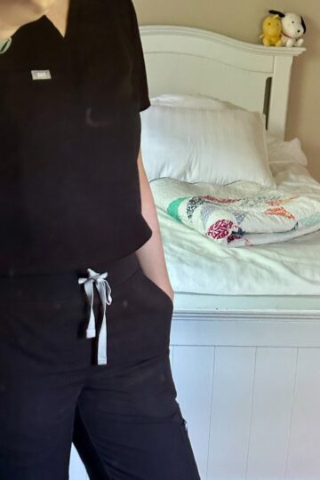 black scrubs.