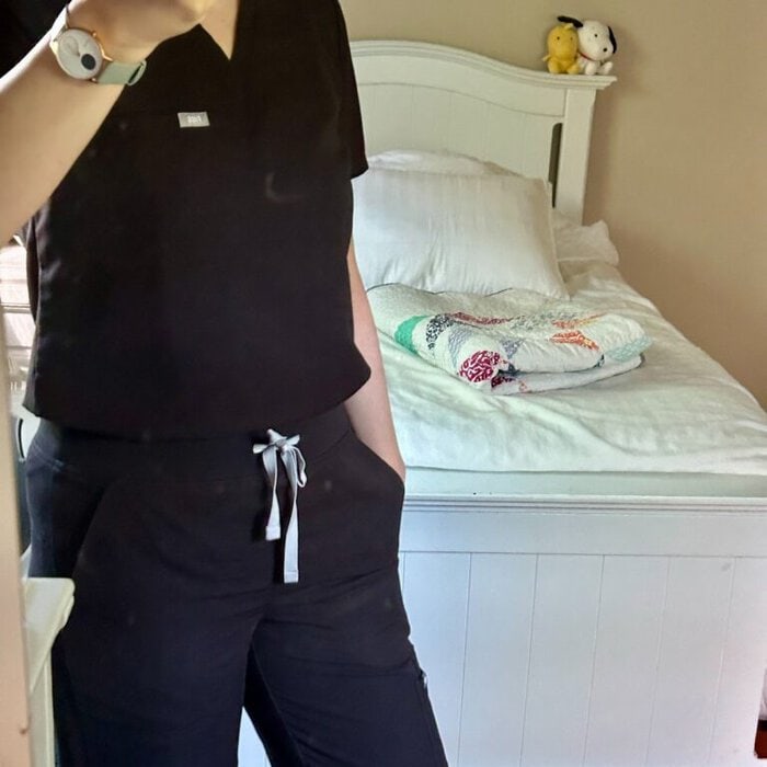 black scrubs.