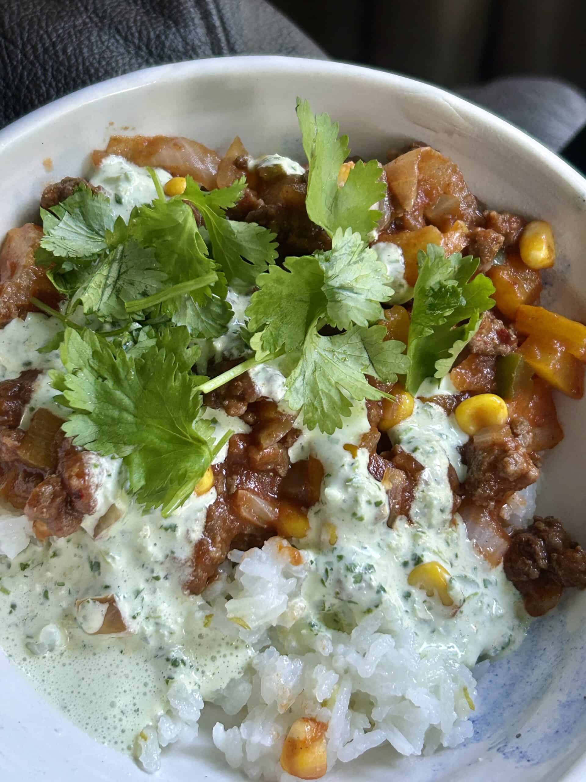 chili over rice.