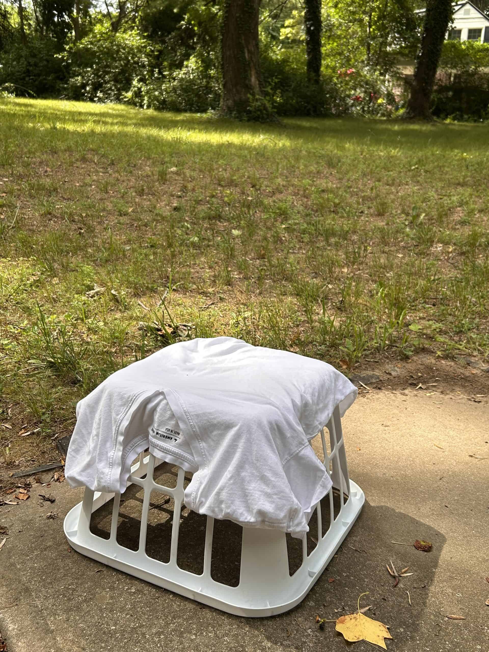 shirt on a laundry basket.