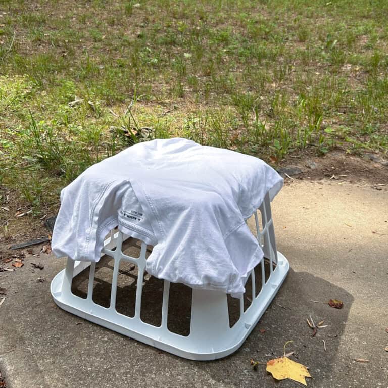 shirt on laundry basket.