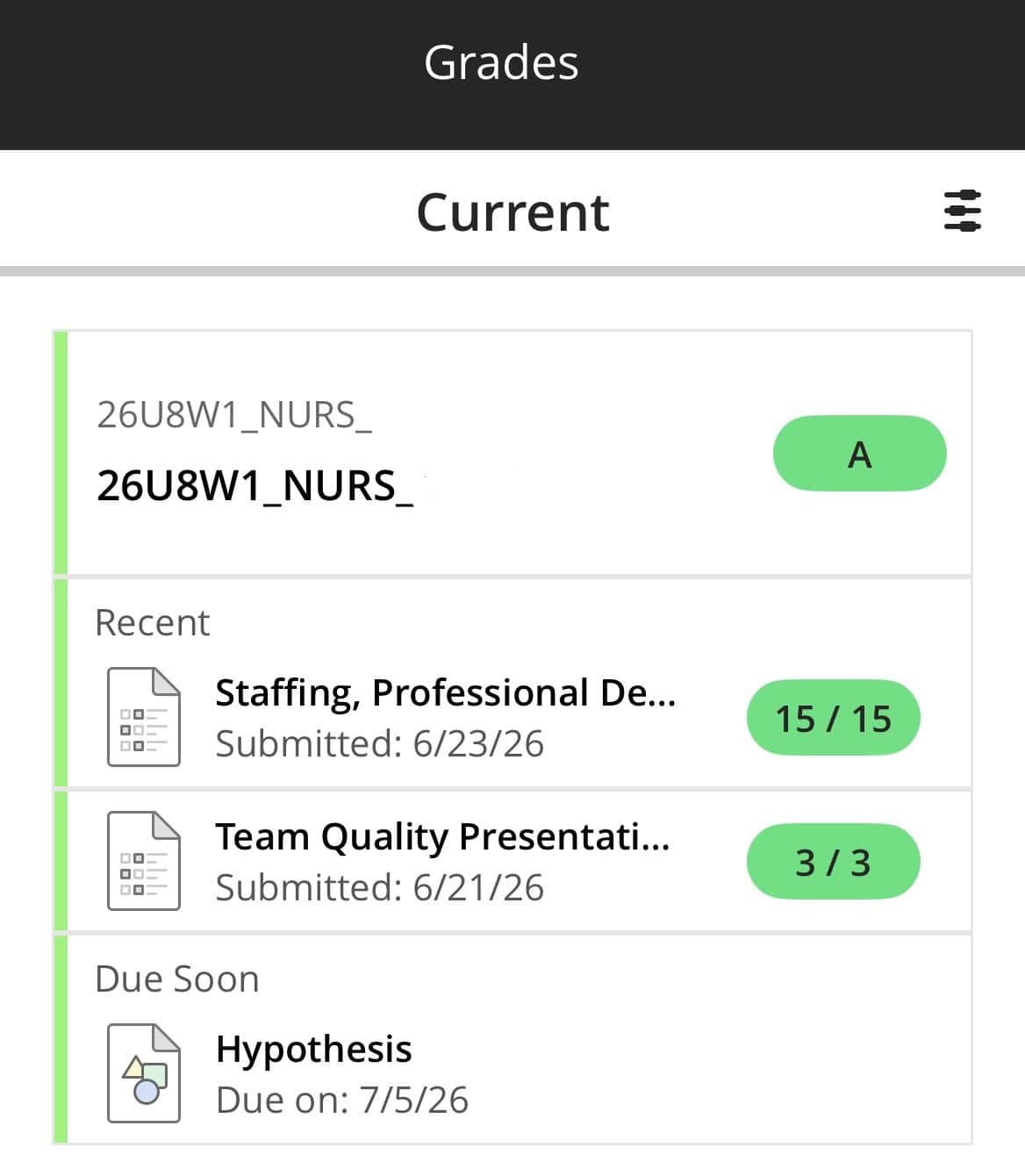 Blackboard screenshot.