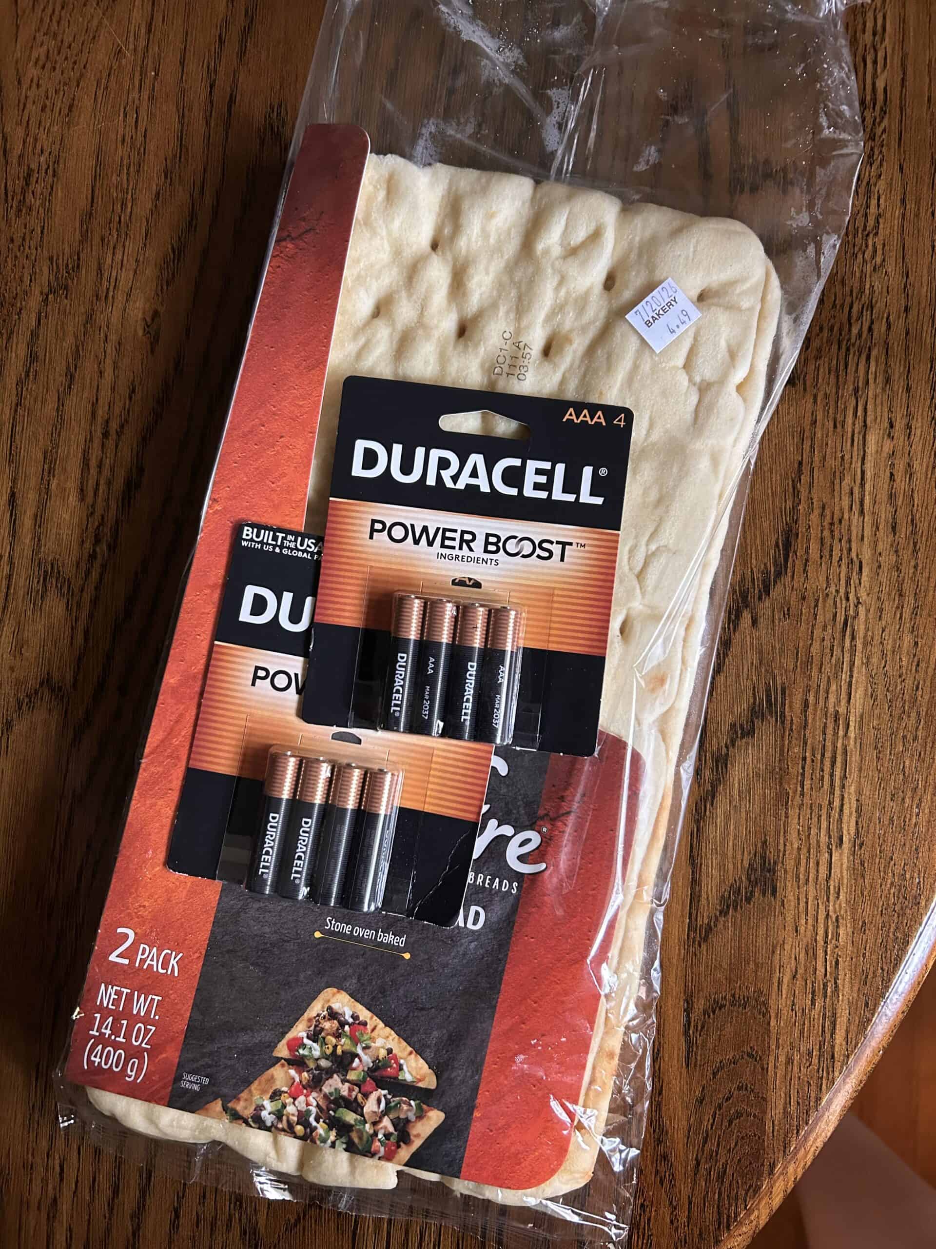 batteries and flatbread.