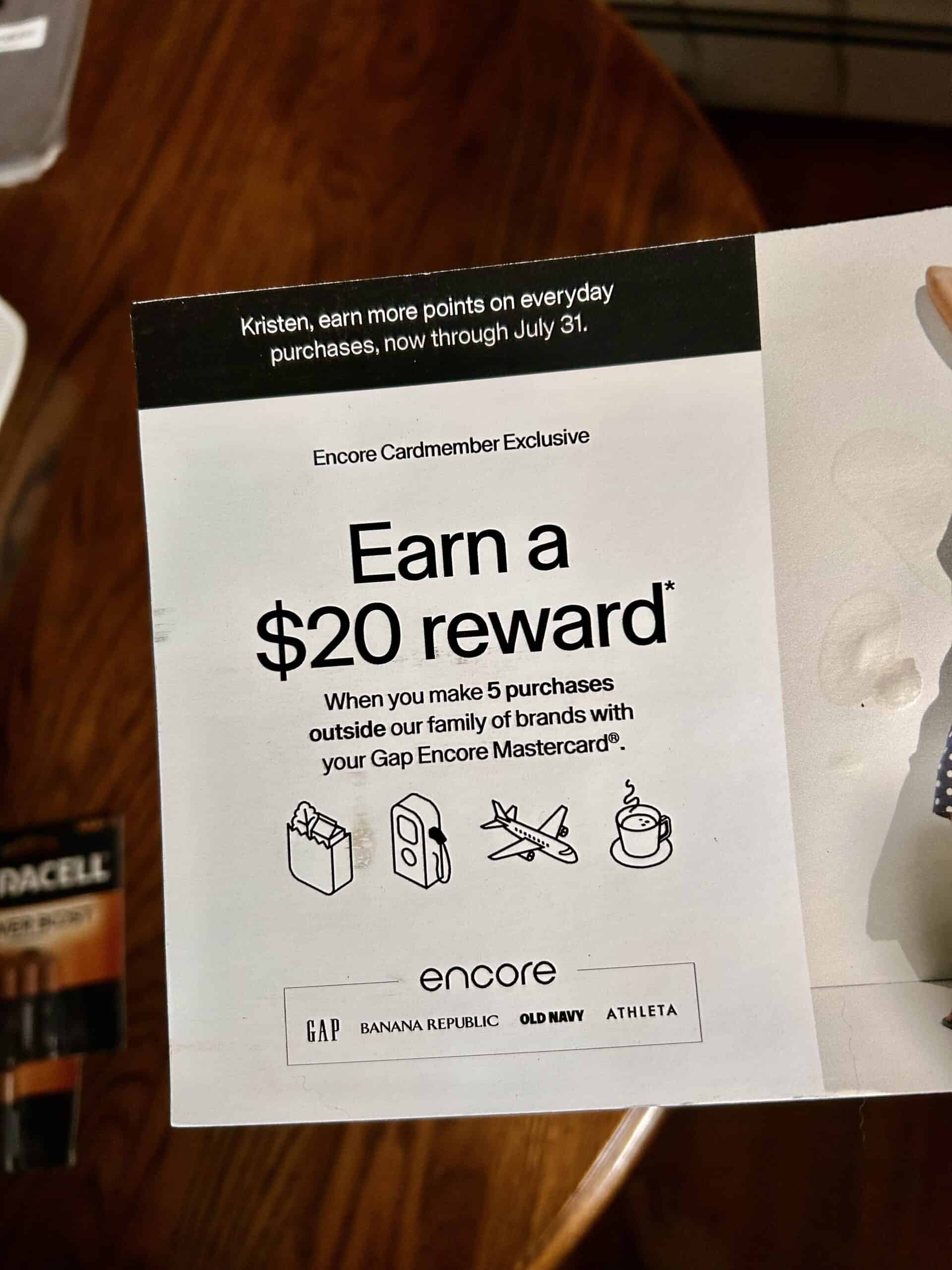 GAP card offer.