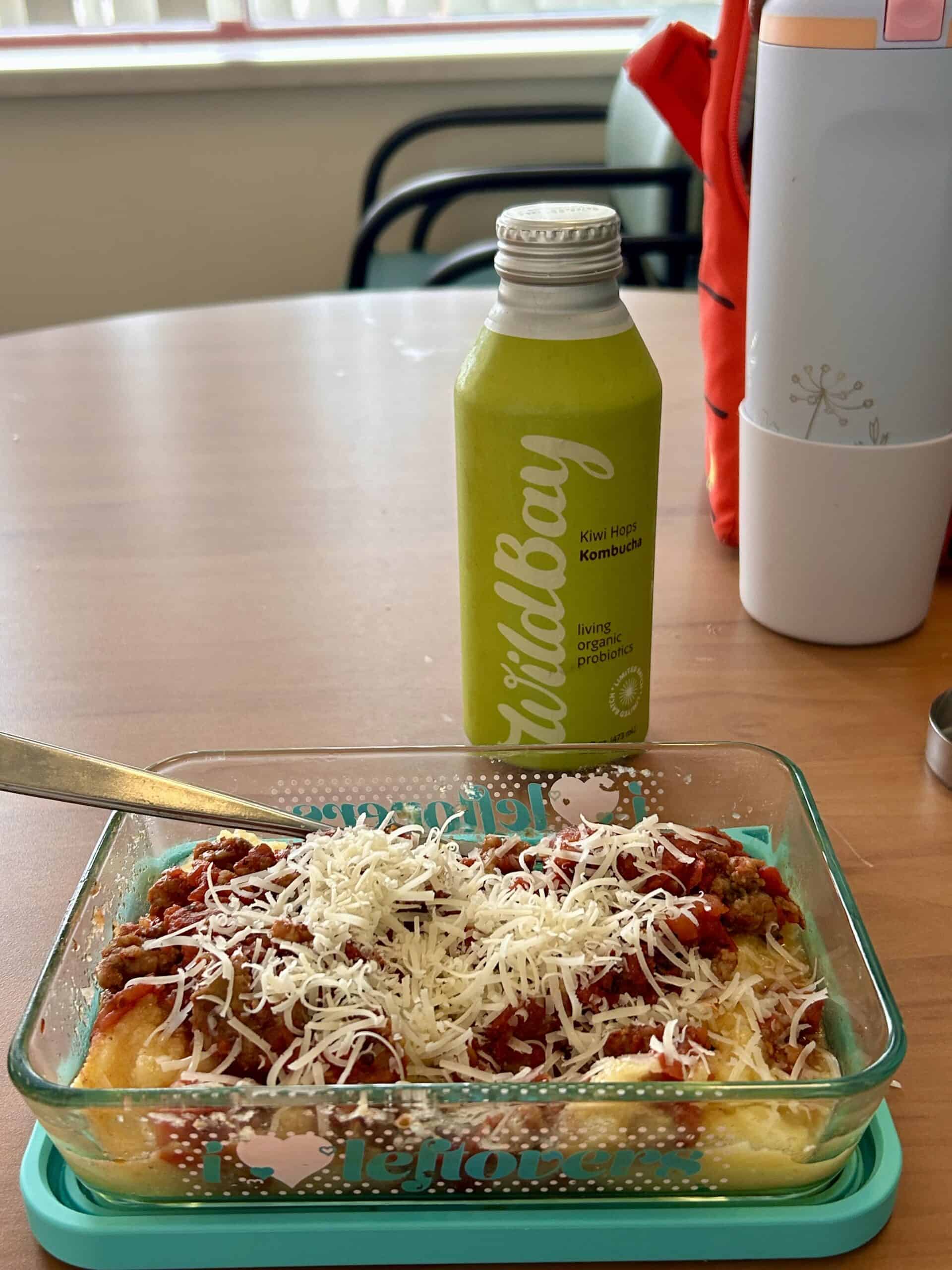 packed lunch in glass container.
