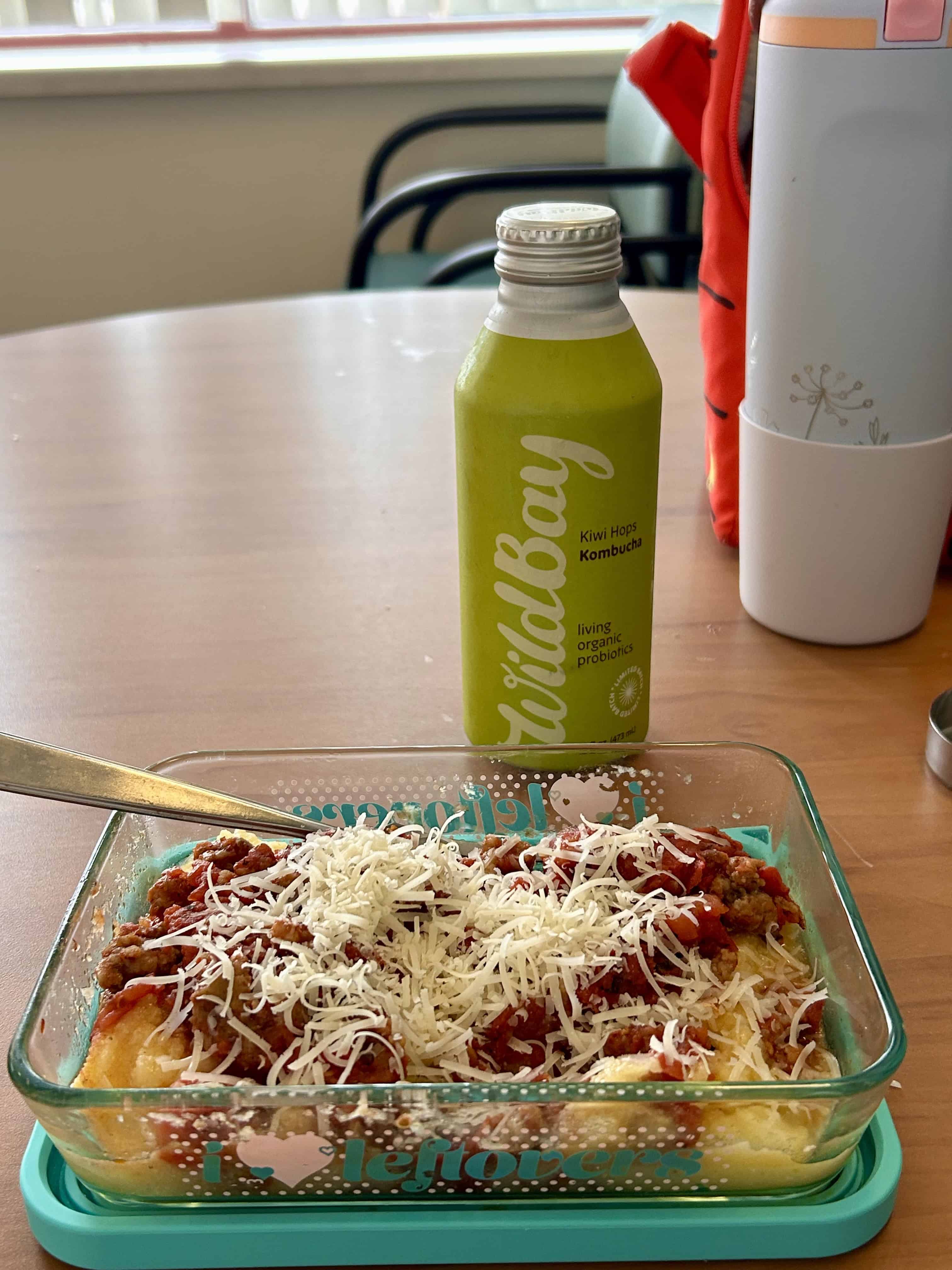 packed lunch in glass container.