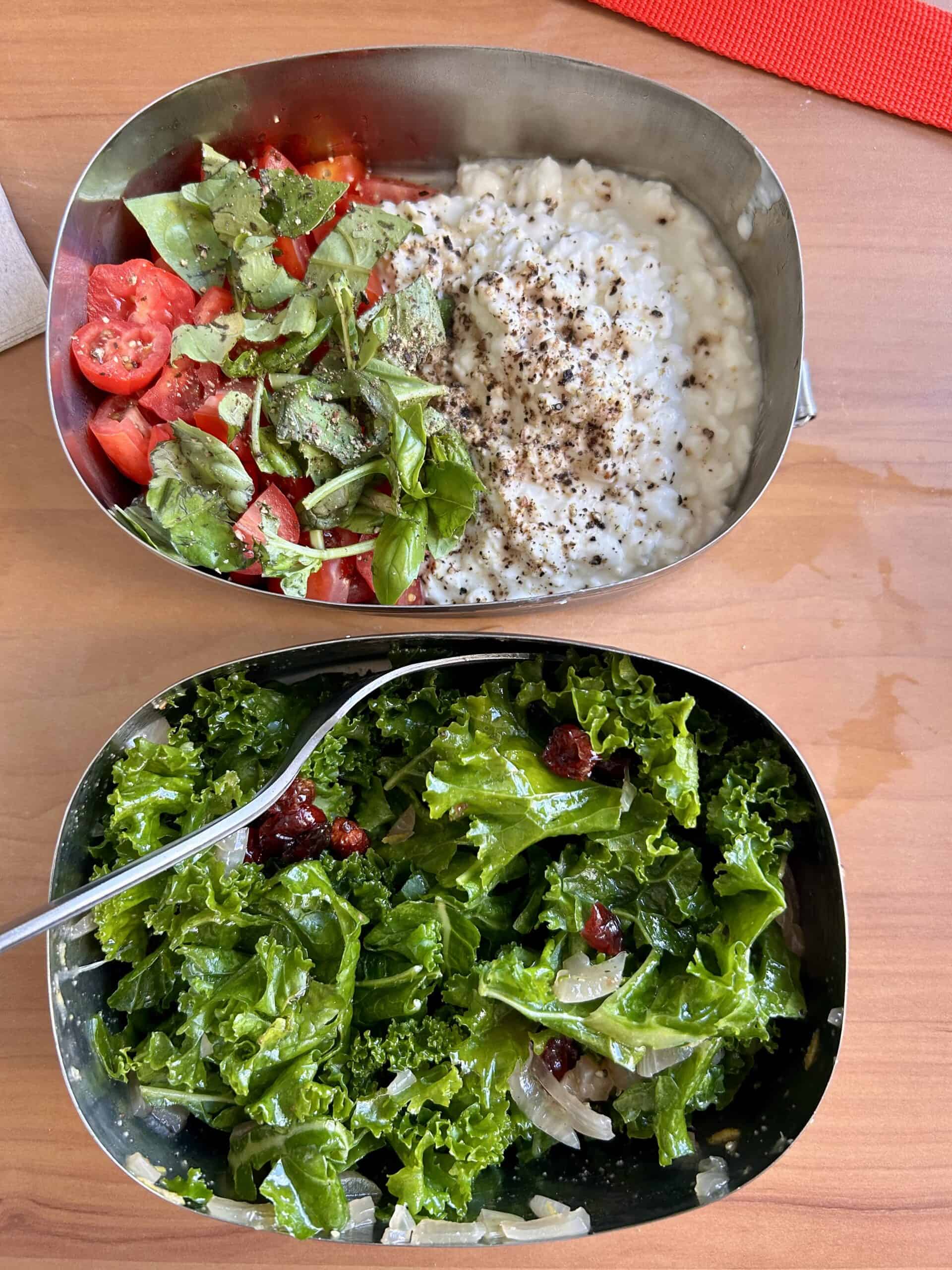 cottage cheese and kale salad packed lunch.