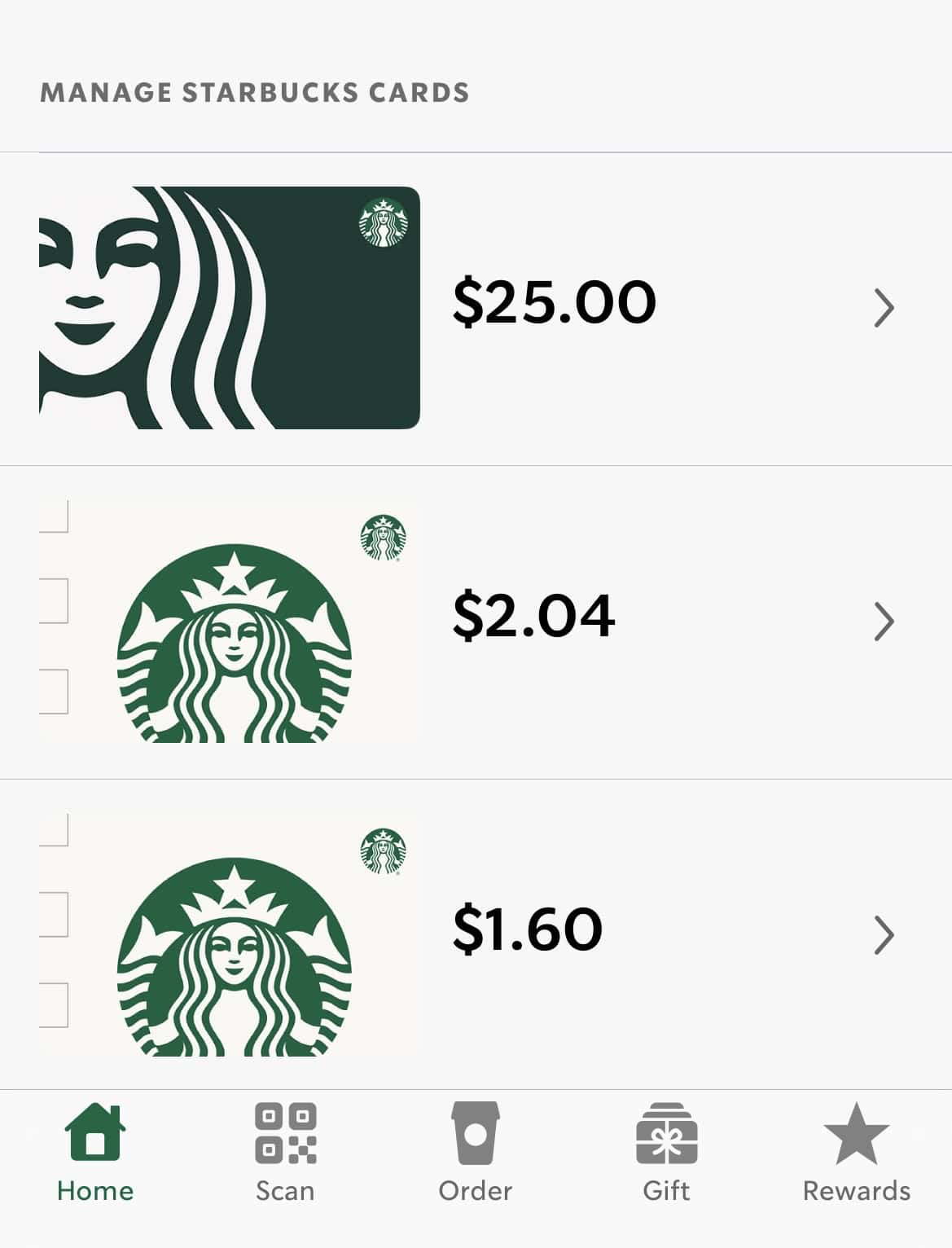 Starbucks gift cards.