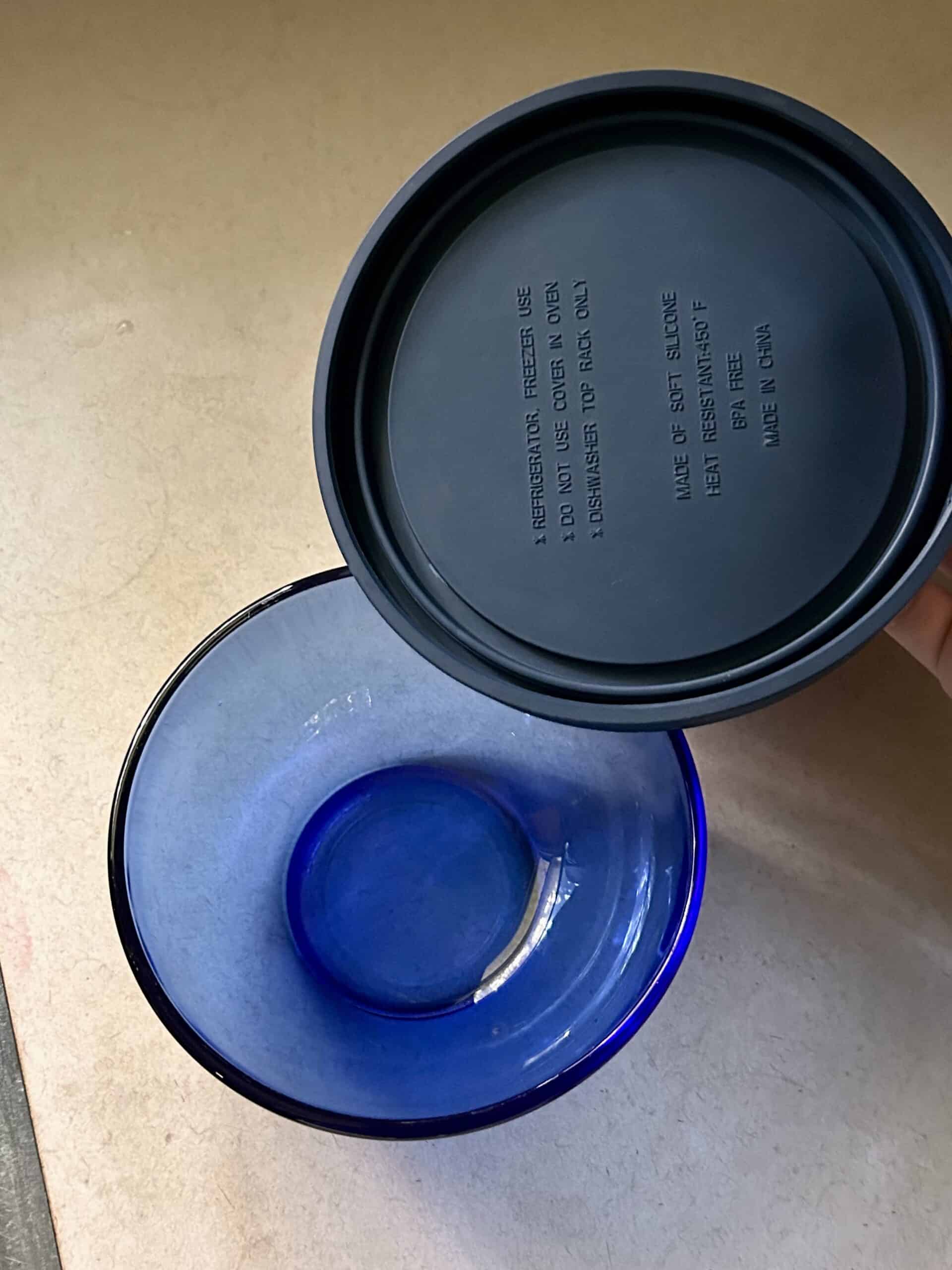 blue glass bowl.
