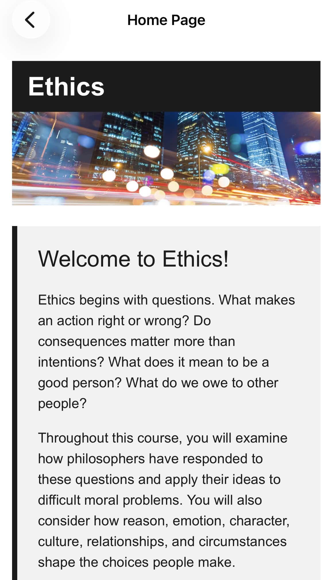 Ethics class homepage.
