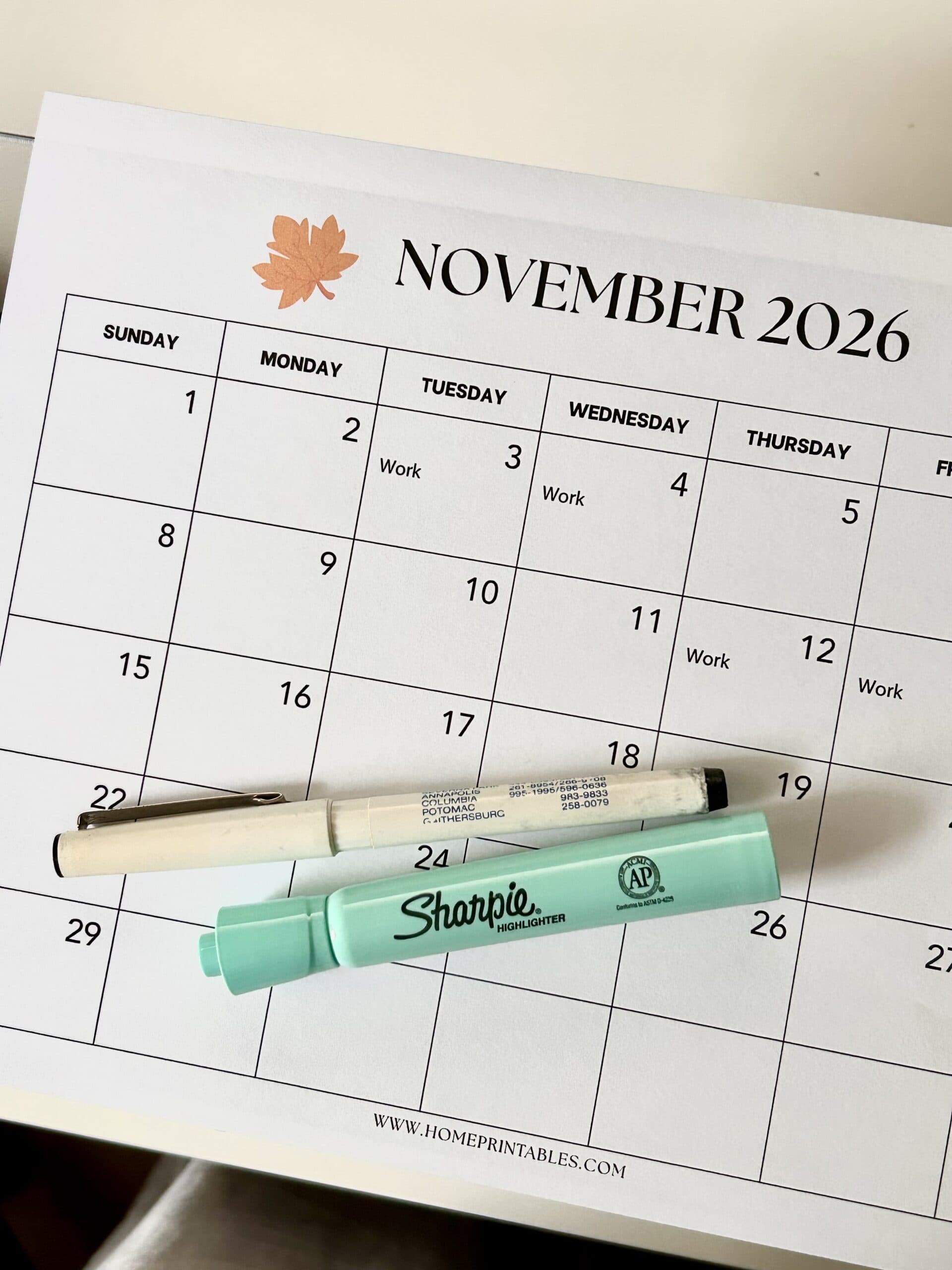 Printable calendar.