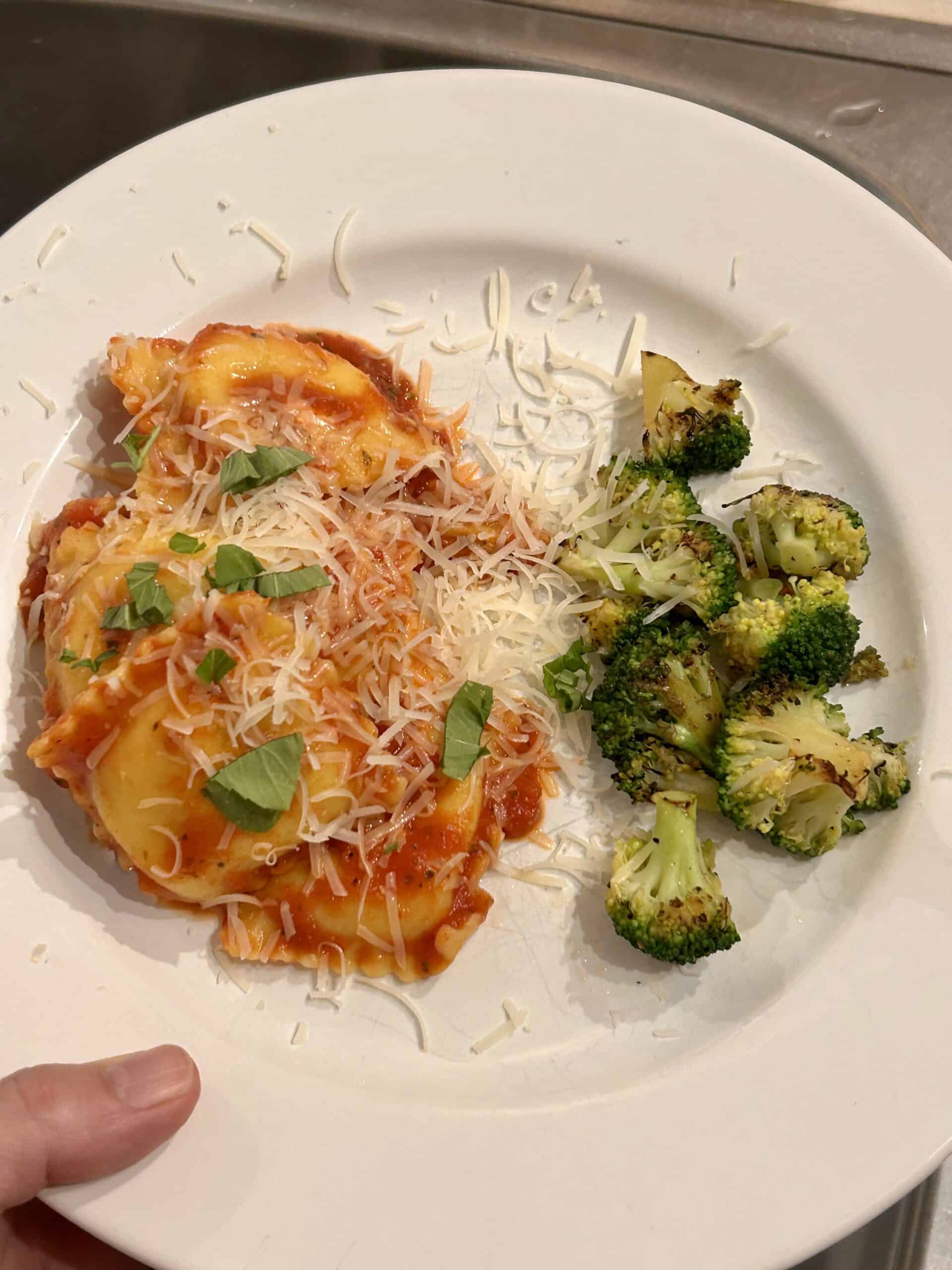 ravioli and broccoli.