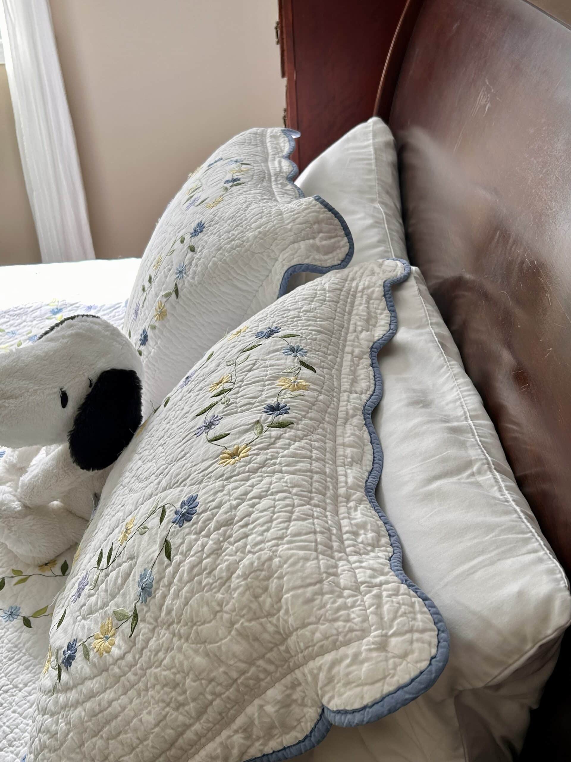 pillows on a bed.