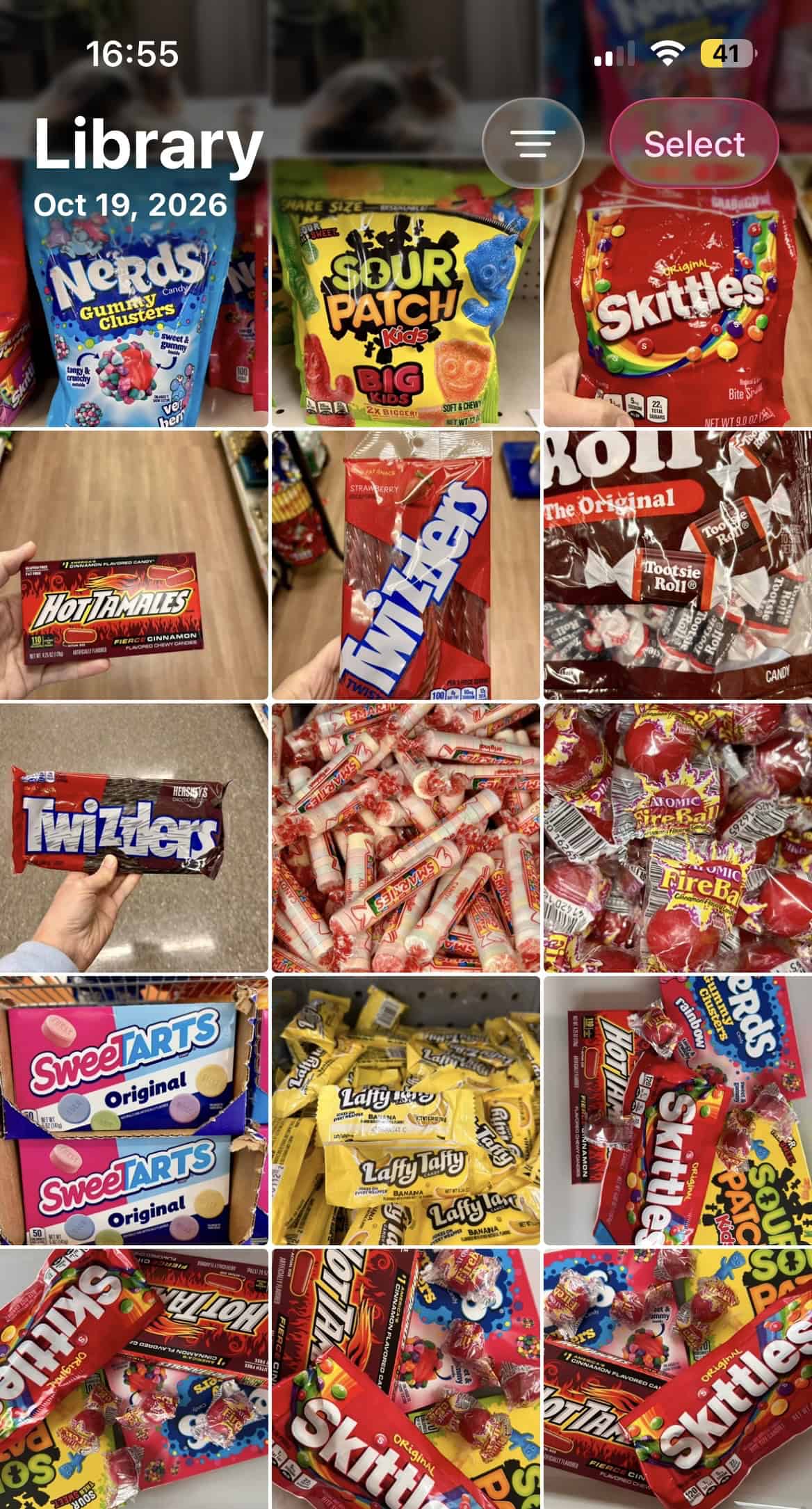 candy pictures in camera roll.
